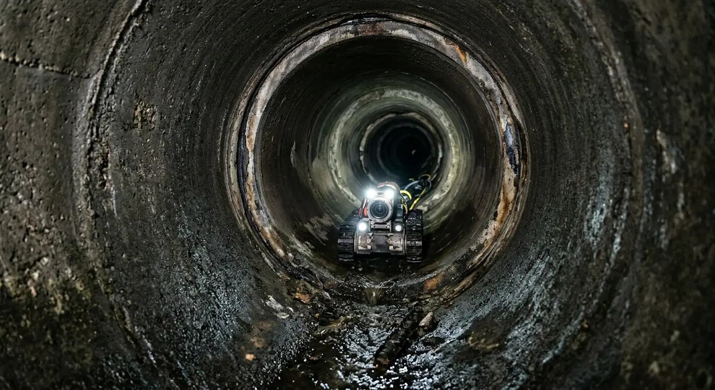 Robotic sewer camera inspecting pipe interior for Drain Snake Service in Conway
